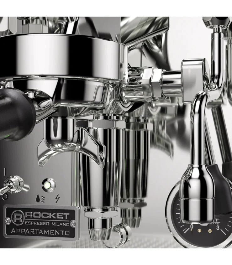 Rocket Espresso Appartamento TCA - New Steel/Black + Faustino Chrome Grinder package offer