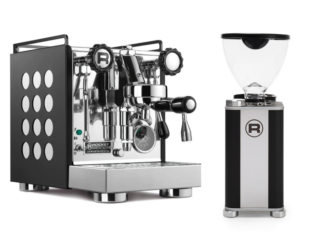 Rocket Espresso Appartamento Serie Nera + Giannino Grinder package offer