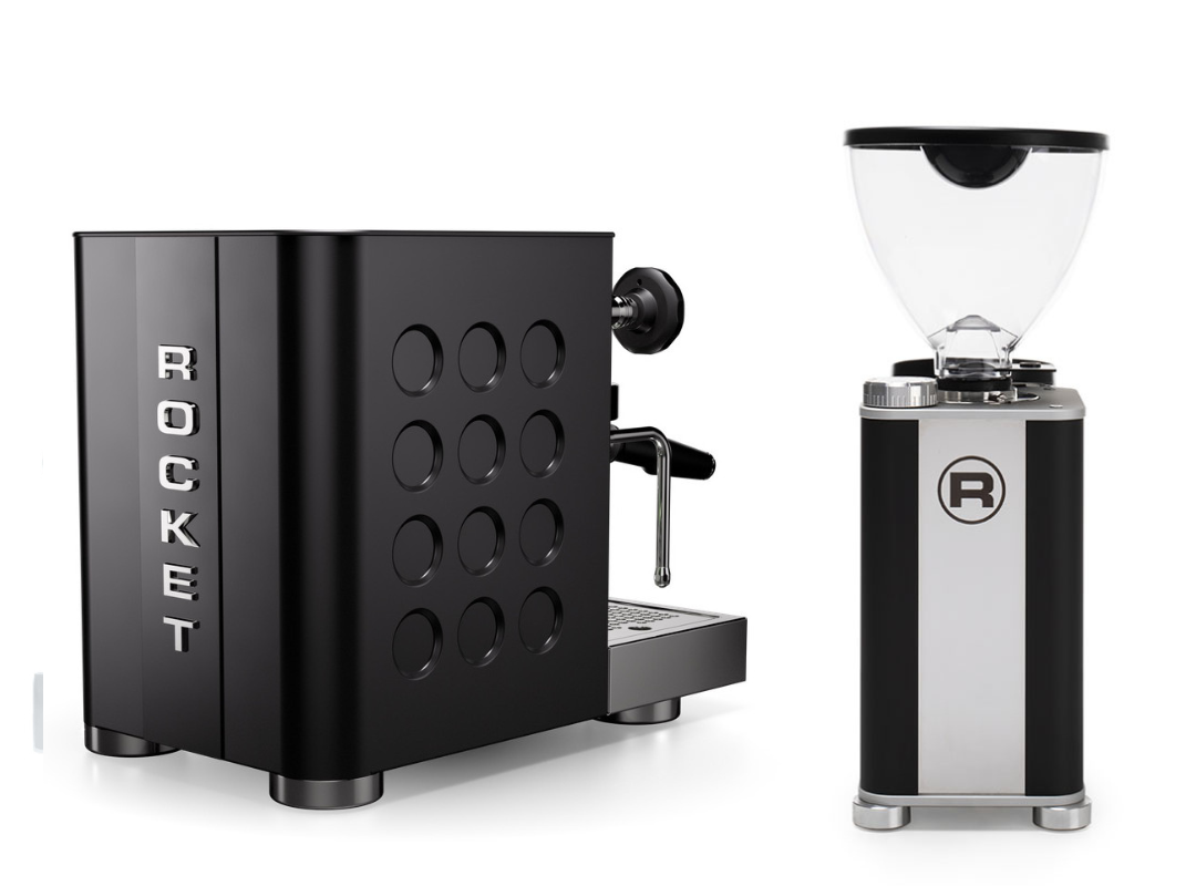 Rocket Espresso Appartamento TCA - New Black/Black + Giannino Grinder Black package offer