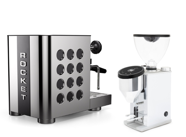 Rocket Espresso Appartamento TCA - New Steel/Black + Faustino Chrome Grinder package offer