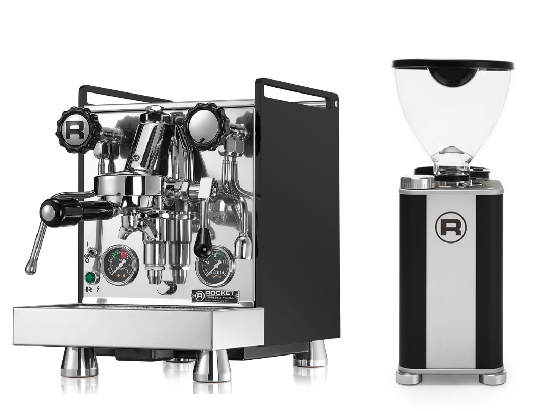 Rocket Espresso – Mozzafiato Cronometro R Black + Giannino Black Grinder package offer